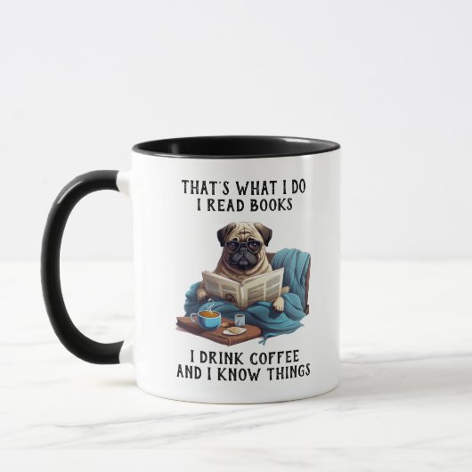 Mops Lesen von Büchern und trinken Kaffee Tasse (Links)