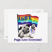 Mops Liebe Gay Pride Mops mit Fahne Postkarte (Vorne/Hinten)