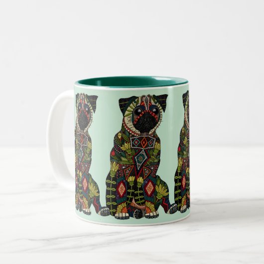 Mops Liebe Minze Zweifarbige Tasse (Vorderseite Links)