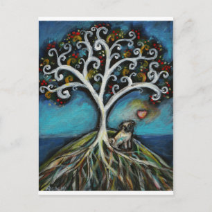 Mops Liebe Tree of Life Postkarte