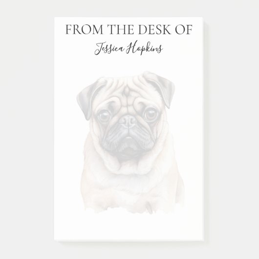 Mops Liebhaber Monogramm Hund Post-it Klebezettel (Vorderseite)