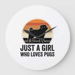 Mops-Liebhaber Vintage Nur ein Mädchen Hund Shirt Große Wanduhr