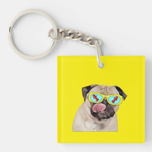 Mops liebt Hydranten Schlüsselanhänger (Vorderseite)