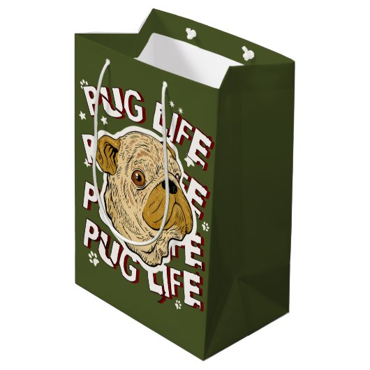 Mops Life Animal Dog Mittlere Geschenktüte (Rückseite Schrägansicht)