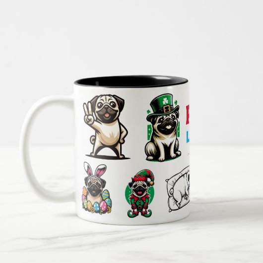 Mops Life Animal Lover Geschenk Zweifarbige Tasse (Links)