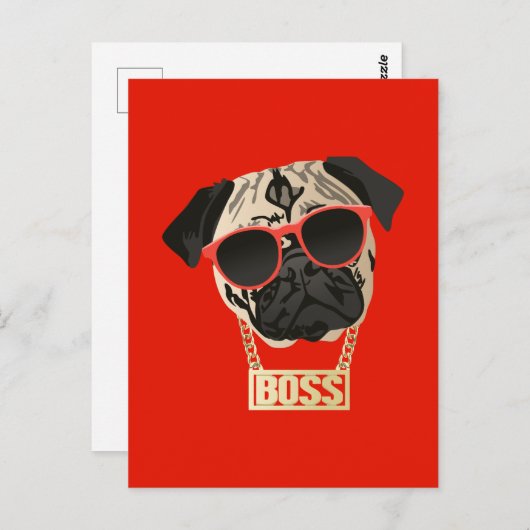 Mops Life - Ich bin die Boss Postkarte für Mops El (Vorne/Hinten)