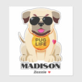 Mops Life individuelle Name Aufkleber (Blatt)