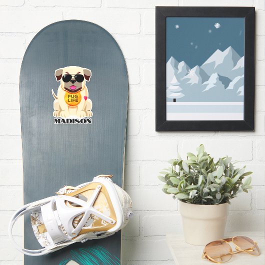Mops Life individuelle Name Aufkleber (Snowboard)