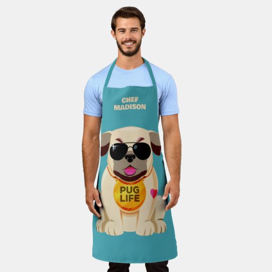 Mops Life individuelle Name & Farbe Schürze (Getragen)