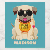 Mops Life individuelle Name & Farbe Weinetikett (Einzelnes Label)