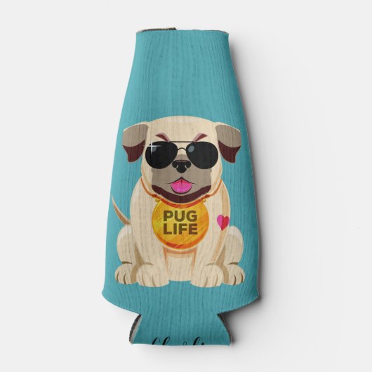 Mops Life individuelle Name & Farbflasche cooler Flaschenkühler (Vorderseite)