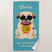 Mops Life individuelle Name & Text Strandtuch (Vorderseite)