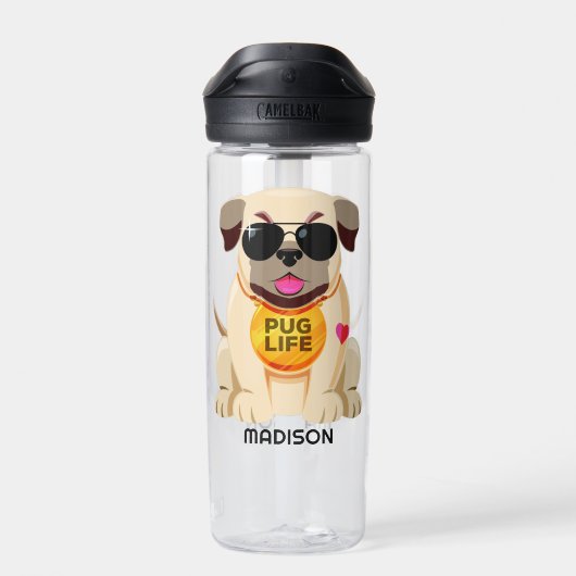 Mops Life individuelle Name Trinkflasche (Rückseite)