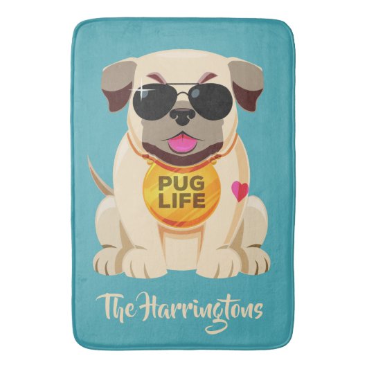 Mops Life individuelle Name- und Farbbadematten Badematte (Vorderseite Vertikal)