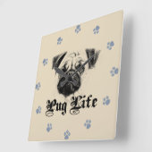 Mops Life Quadratische Wanduhr (Winkel)