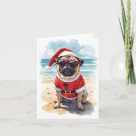 Mops Life, Santa Style - Weihnachten am Strand Karte