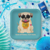 Mops Life - Sondertext und Farbe Pappteller (Party)