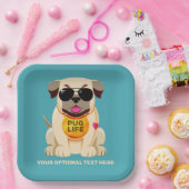 Mops Life - Sondertext und Farbe Pappteller (Party)