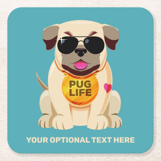 Mops Life - Sondertext und Farbe Rechteckiger Pappuntersetzer (Vorderseite)