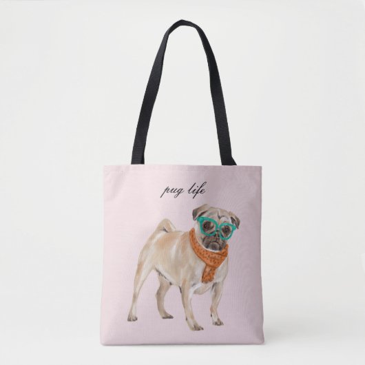 Mops Life Text bearbeitbarer Hipster Mops mit Bril Tasche (Vorderseite)