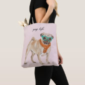Mops Life Text bearbeitbarer Hipster Mops mit Bril Tasche (Von Nahem)