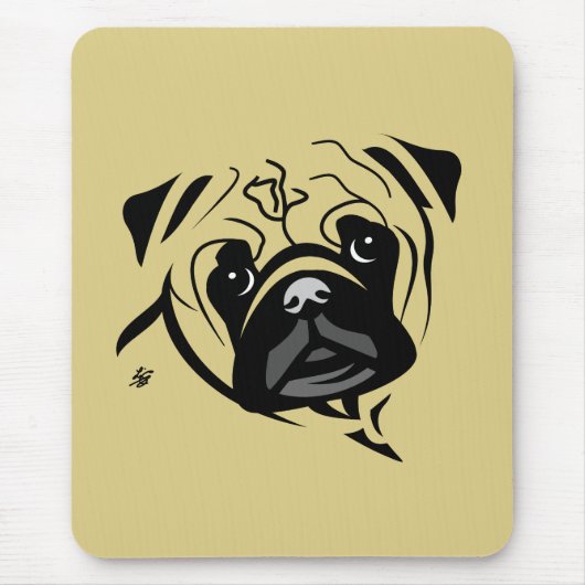 Mops-Linienporträt Mousepad (Vorne)