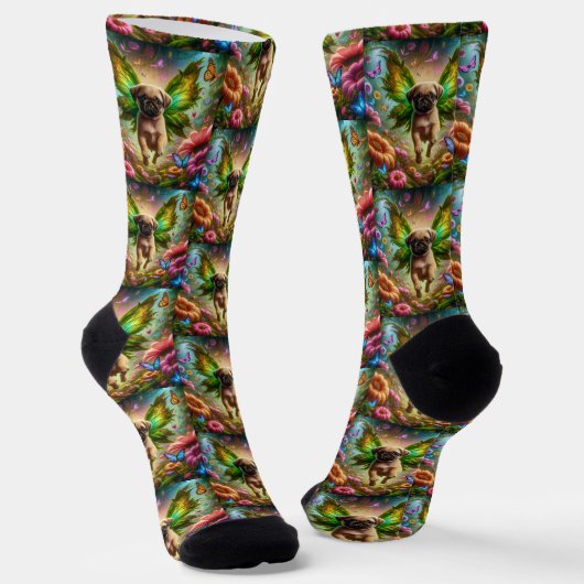 Mops Lover Crew Socks - Mops mit Flügeln Socken (Gewinkelt)