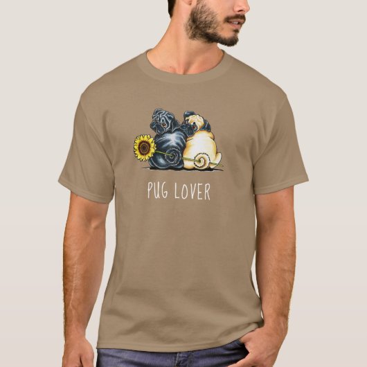 Mops Lover Sonnenblume T-Shirt (Vorderseite)