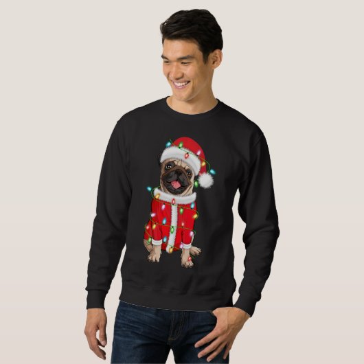 Mops Lover Xmas Lighting Weihnachtsmannmütze Mops Sweatshirt (Vorne ganz)