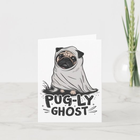 Mops-ly Ghost Funny Dog Puns Halloween Mops Eigent Karte (Vorderseite)