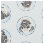 Mops Malerei Fawn Silver Niedlich Original Haustie Stoff (Nahaufnahme)