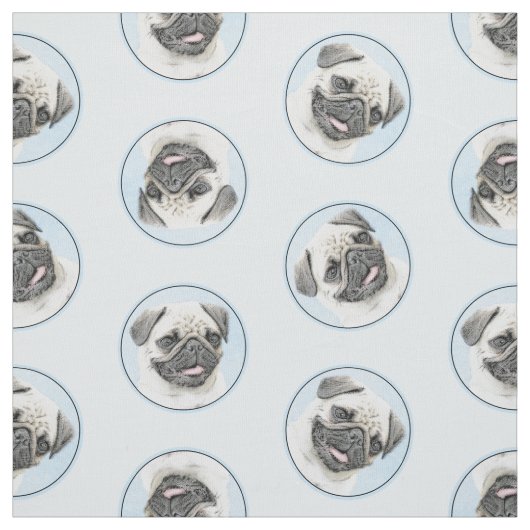 Mops Malerei Fawn Silver Niedlich Original Haustie Stoff (Muster)