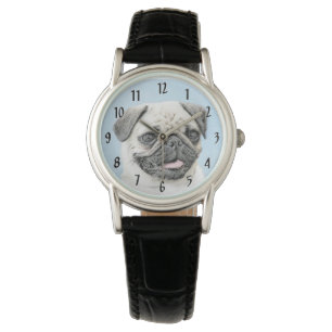 Mops Malerei - Niedliche Original Hunde Kunst Armbanduhr