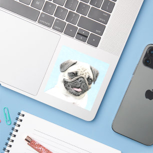 Mops Malerei - Niedliche Original Hunde Kunst Aufkleber