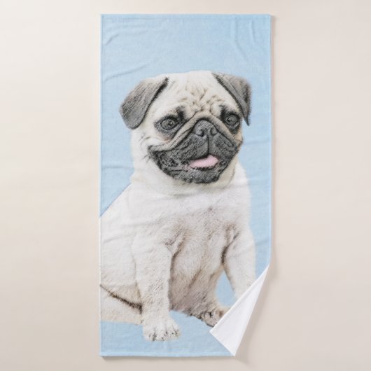 Mops Malerei - Niedliche Original Hunde Kunst Badhandtuch Set (Badehandtuch)