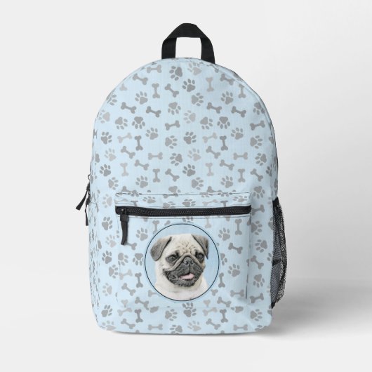 Mops Malerei - Niedliche Original Hunde Kunst Bedruckter Rucksack (Vorderseite)
