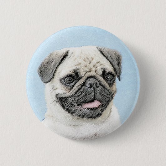 Mops Malerei - Niedliche Original Hunde Kunst Button (Vorderseite)