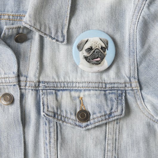 Mops Malerei - Niedliche Original Hunde Kunst Button (Beispiel)