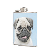 Mops Malerei - Niedliche Original Hunde Kunst Flachmann (Links)