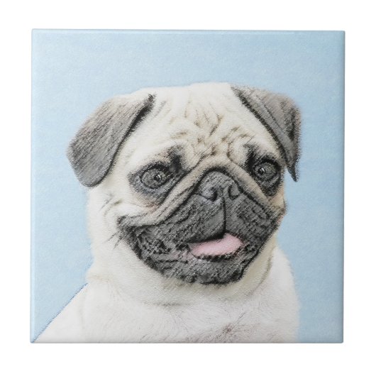 Mops Malerei - Niedliche Original Hunde Kunst Fliese (Vorderseite)