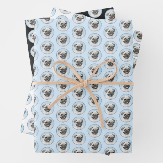 Mops Malerei - Niedliche Original Hunde Kunst Geschenkpapier Set (Beispiel)