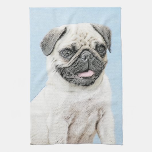 Mops Malerei - Niedliche Original Hunde Kunst Geschirrtuch (Vertikal)