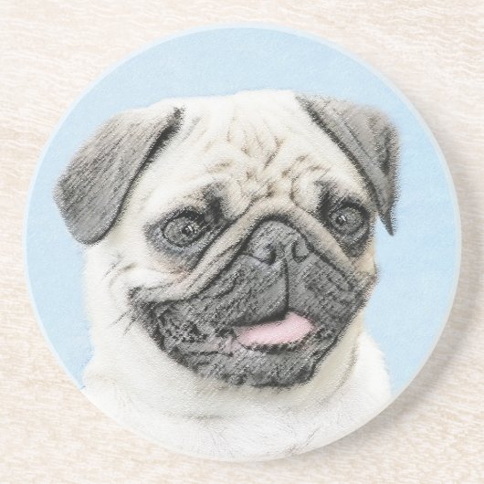 Mops Malerei - Niedliche Original Hunde Kunst Getränkeuntersetzer (Vorne)