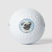 Mops Malerei - Niedliche Original Hunde Kunst Golfball (Vorderseite)