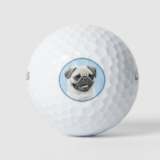 Mops Malerei - Niedliche Original Hunde Kunst Golfball (Vorderseite)