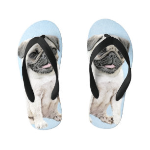 Mops Malerei - Niedliche Original Hunde Kunst Kinderbadesandalen