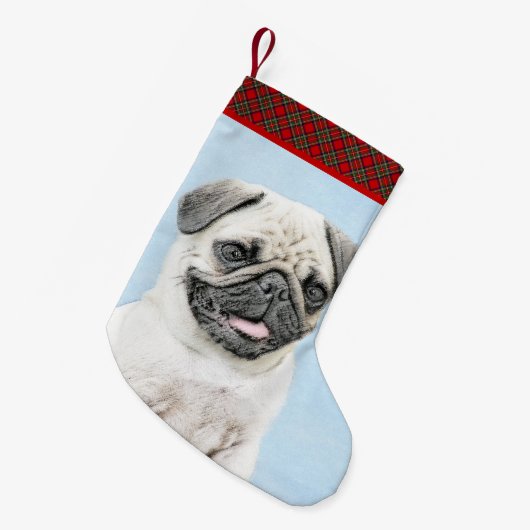 Mops Malerei - Niedliche Original Hunde Kunst Kleiner Weihnachtsstrumpf (Vorderansicht (hängend))