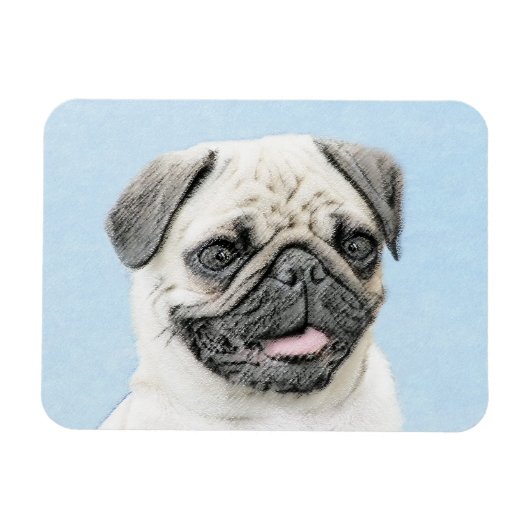 Mops Malerei - Niedliche Original Hunde Kunst Magnet (Horizontal)