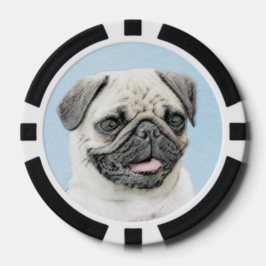 Mops Malerei - Niedliche Original Hunde Kunst Pokerchips (Vorderseite)