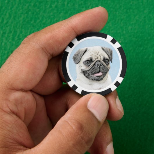 Mops Malerei - Niedliche Original Hunde Kunst Pokerchips (Hand)